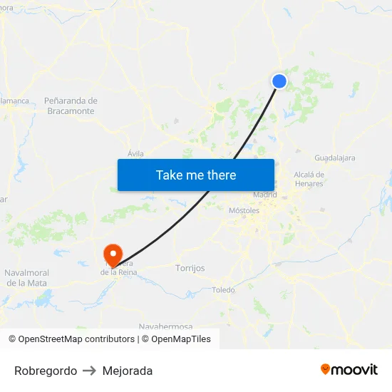 Robregordo to Mejorada map