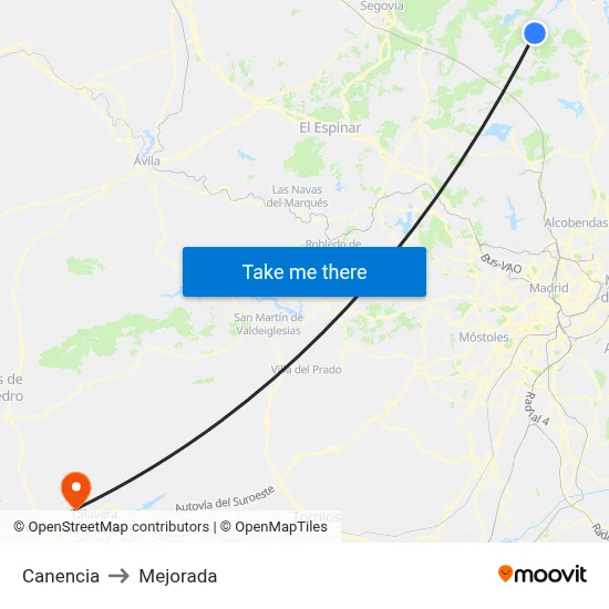 Canencia to Mejorada map