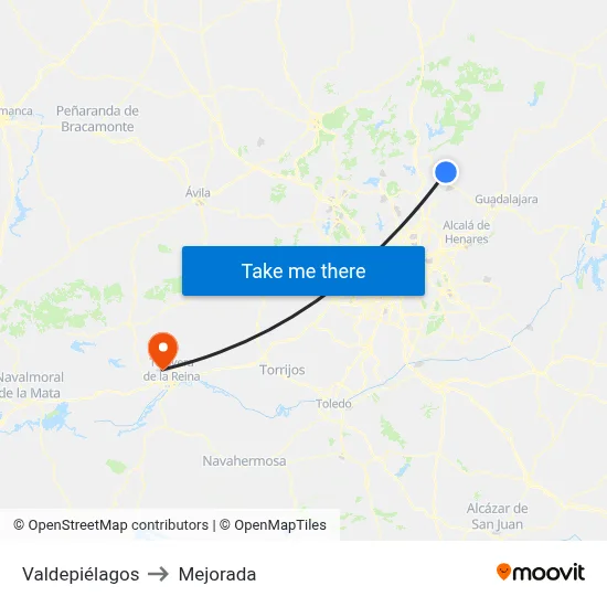 Valdepiélagos to Mejorada map