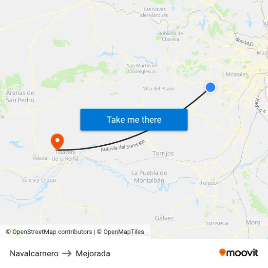 Navalcarnero to Mejorada map
