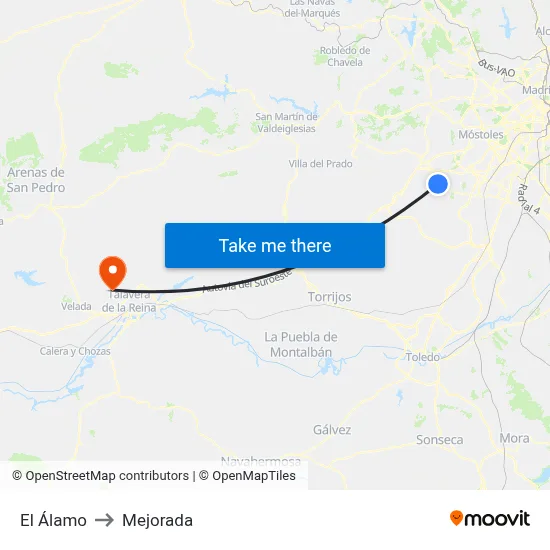 El Álamo to Mejorada map