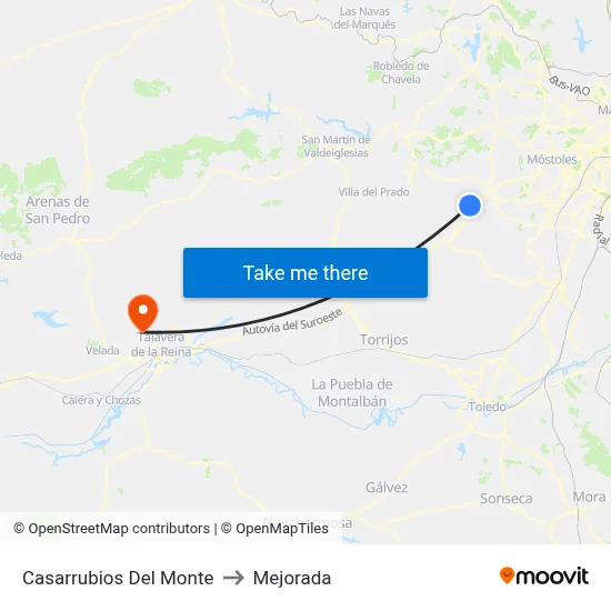 Casarrubios Del Monte to Mejorada map