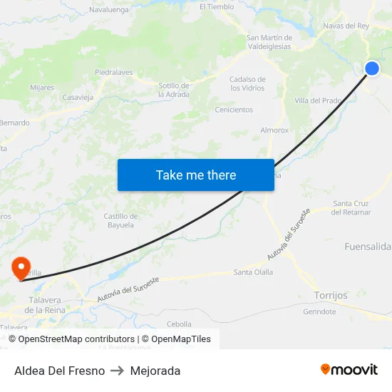 Aldea Del Fresno to Mejorada map