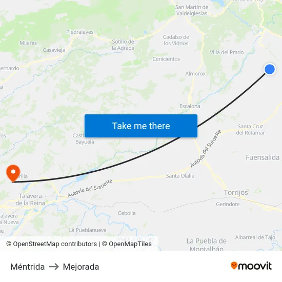 Méntrida to Mejorada map