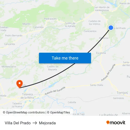 Villa Del Prado to Mejorada map