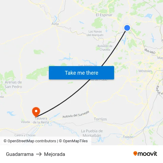 Guadarrama to Mejorada map