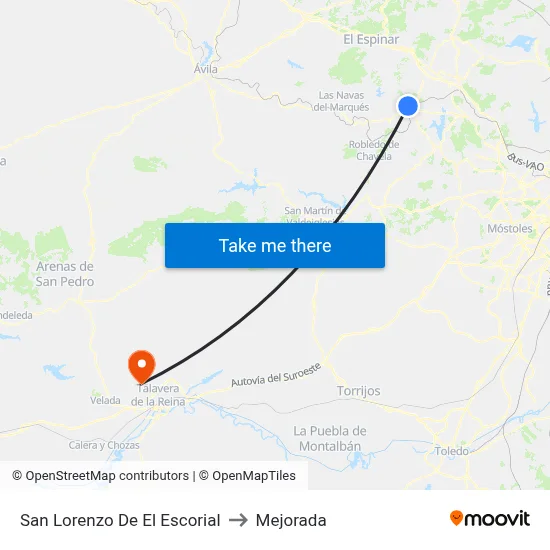 San Lorenzo De El Escorial to Mejorada map