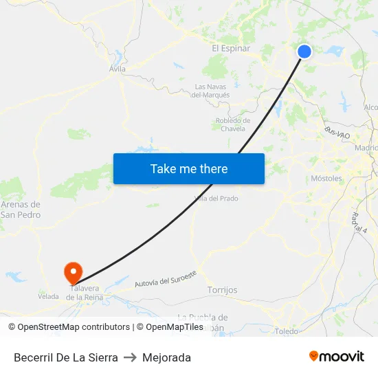 Becerril De La Sierra to Mejorada map