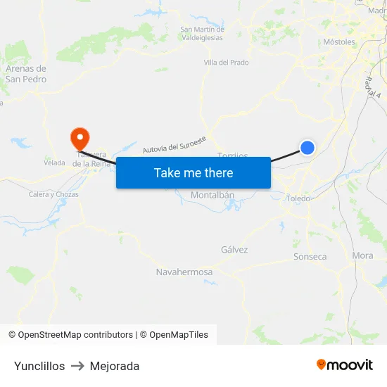 Yunclillos to Mejorada map