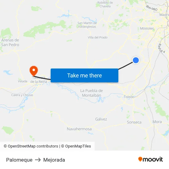 Palomeque to Mejorada map