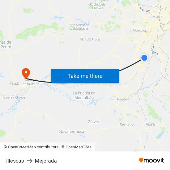 Illescas to Mejorada map