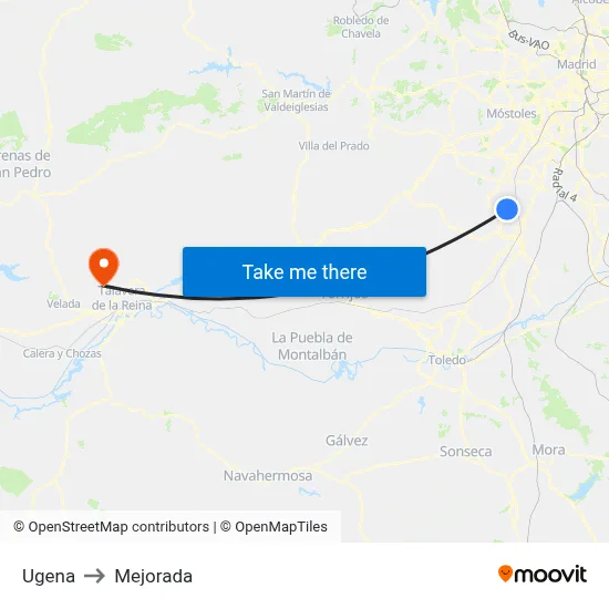 Ugena to Mejorada map