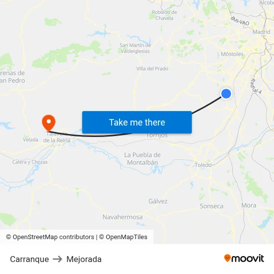 Carranque to Mejorada map