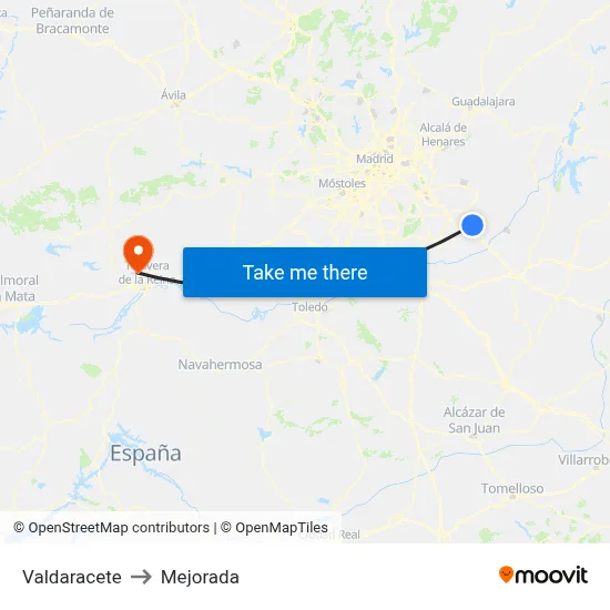 Valdaracete to Mejorada map