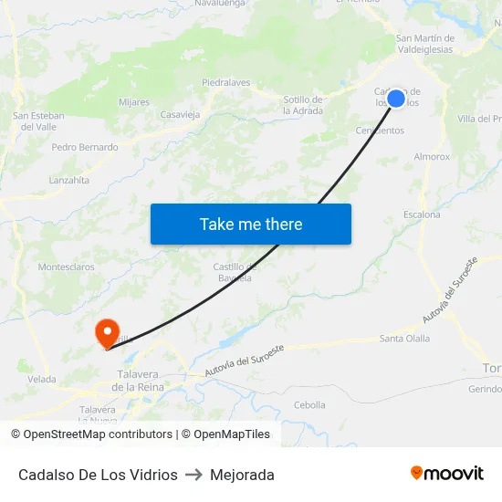 Cadalso De Los Vidrios to Mejorada map