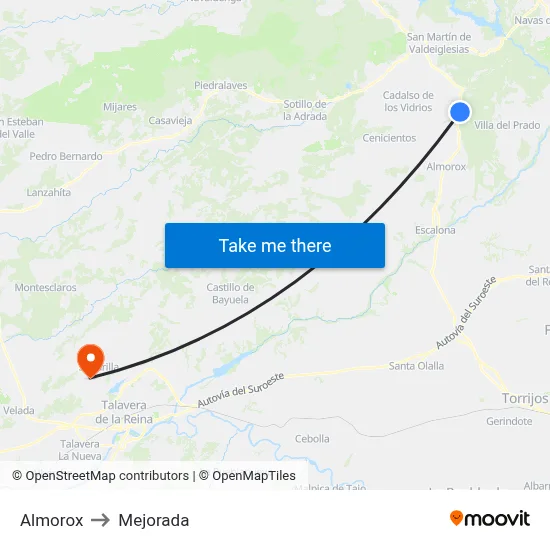 Almorox to Mejorada map
