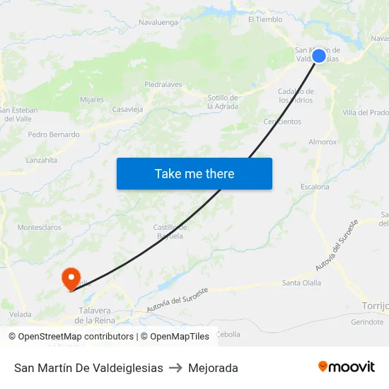 San Martín De Valdeiglesias to Mejorada map