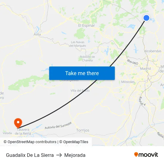 Guadalix De La Sierra to Mejorada map