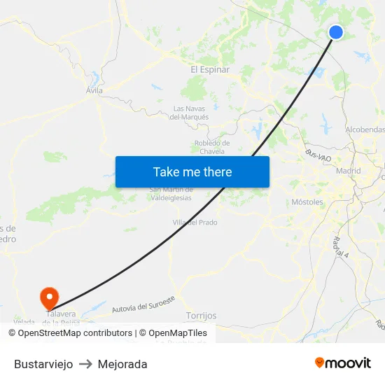 Bustarviejo to Mejorada map