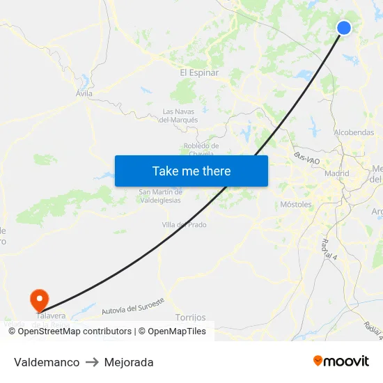 Valdemanco to Mejorada map