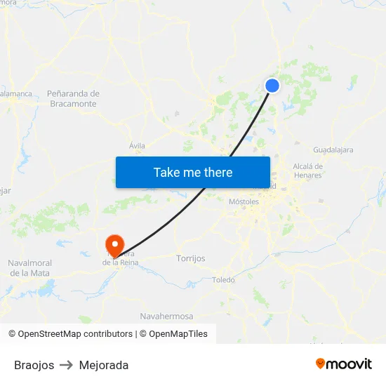 Braojos to Mejorada map