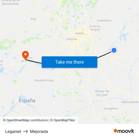 Leganiel to Mejorada map