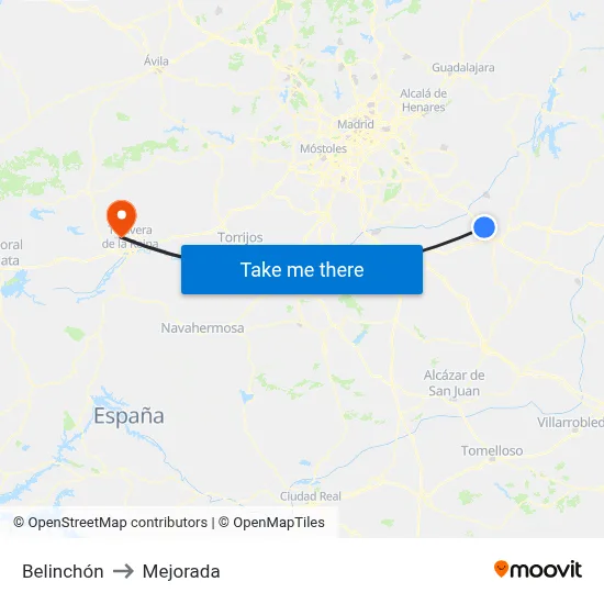 Belinchón to Mejorada map