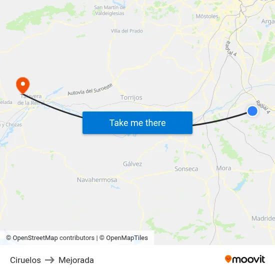 Ciruelos to Mejorada map