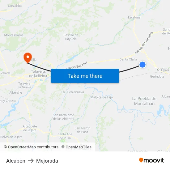 Alcabón to Mejorada map