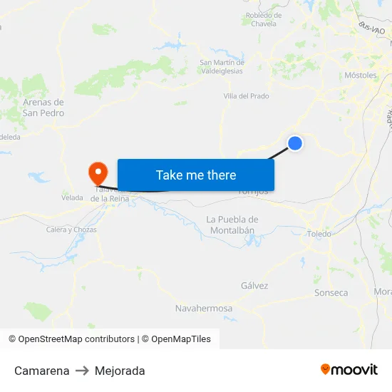 Camarena to Mejorada map