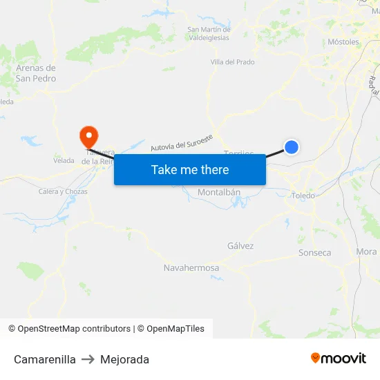 Camarenilla to Mejorada map