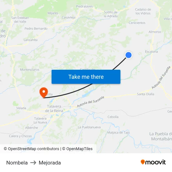 Nombela to Mejorada map
