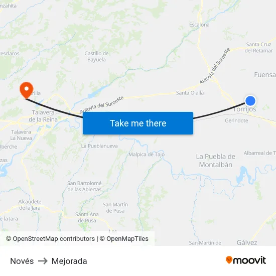 Novés to Mejorada map