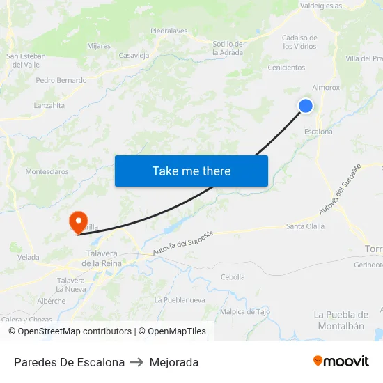 Paredes De Escalona to Mejorada map
