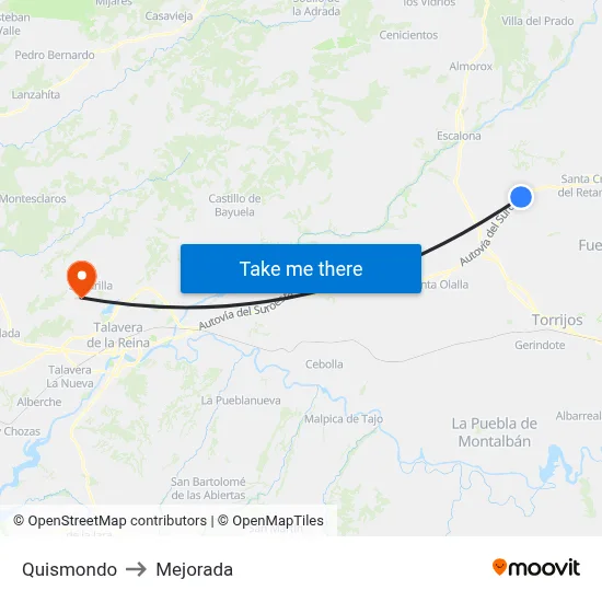 Quismondo to Mejorada map