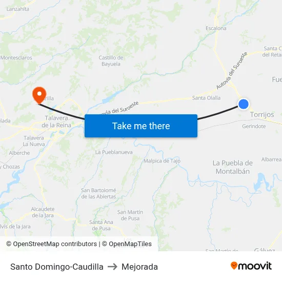 Santo Domingo-Caudilla to Mejorada map