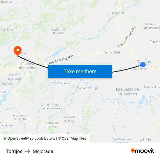 Torrijos to Mejorada map