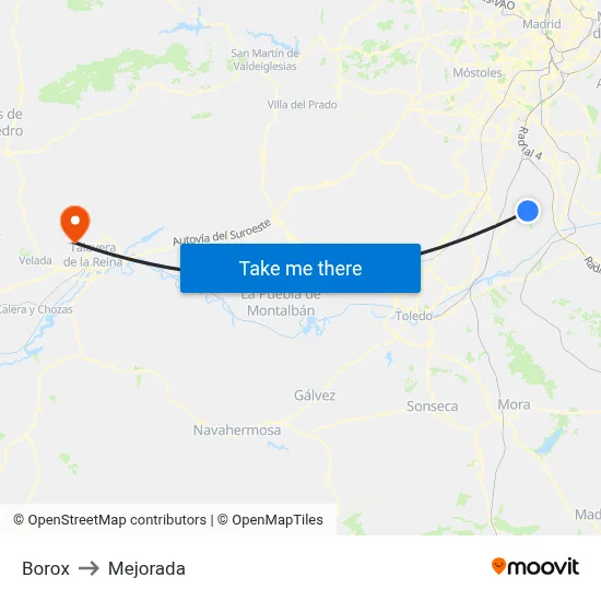 Borox to Mejorada map