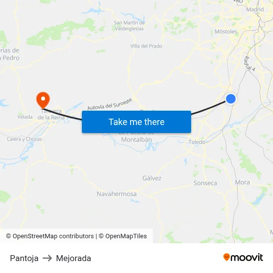 Pantoja to Mejorada map