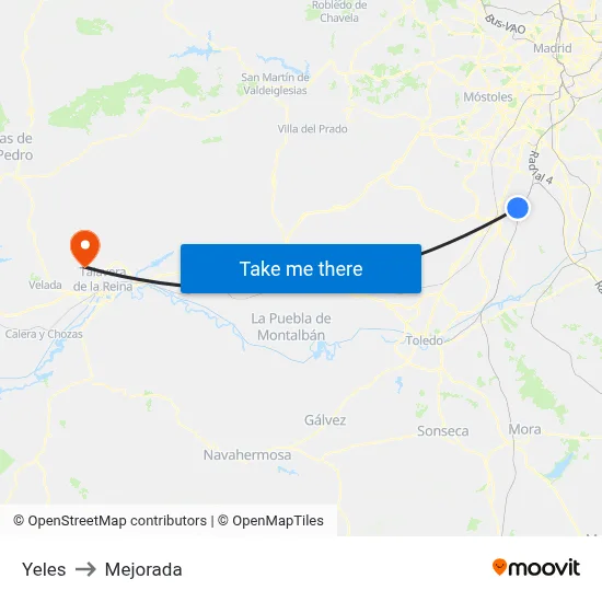 Yeles to Mejorada map
