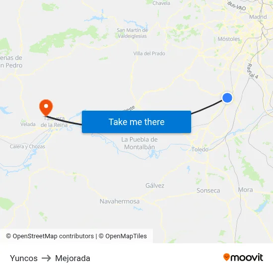 Yuncos to Mejorada map