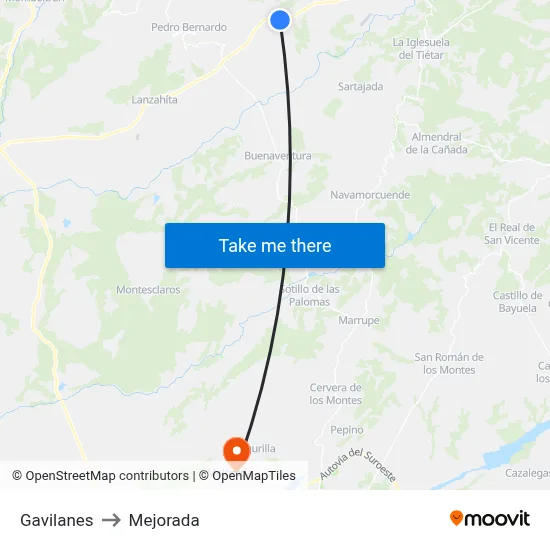 Gavilanes to Mejorada map