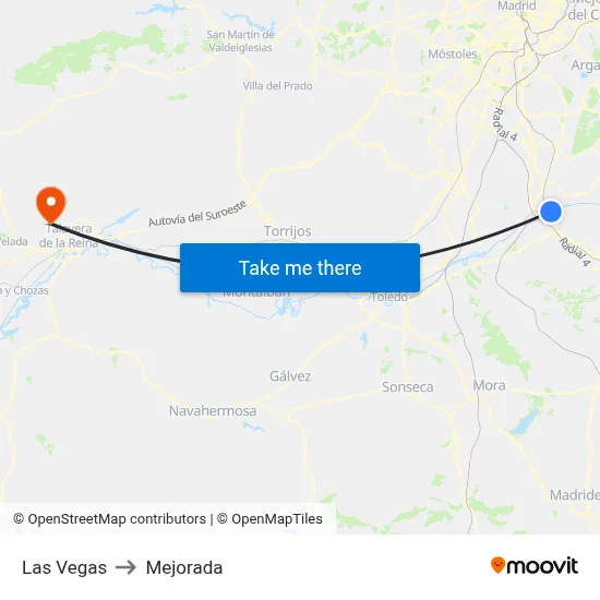 Las Vegas to Mejorada map