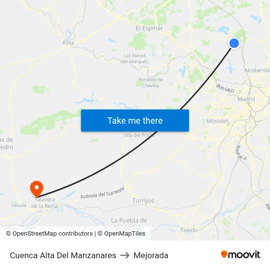 Cuenca Alta Del Manzanares to Mejorada map