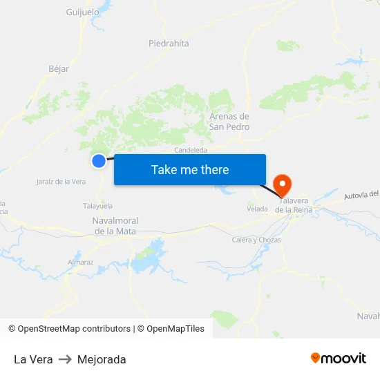 La Vera to Mejorada map