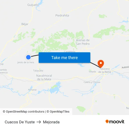 Cuacos De Yuste to Mejorada map