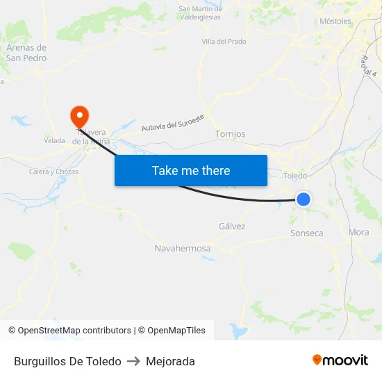 Burguillos De Toledo to Mejorada map