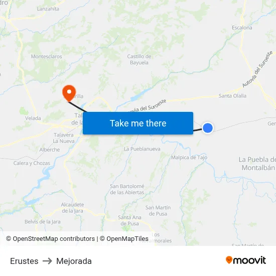 Erustes to Mejorada map