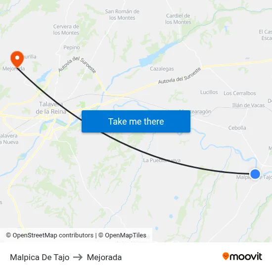 Malpica De Tajo to Mejorada map