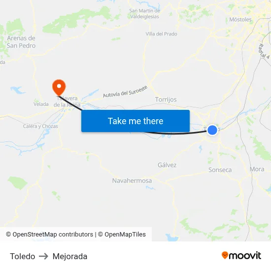 Toledo to Mejorada map